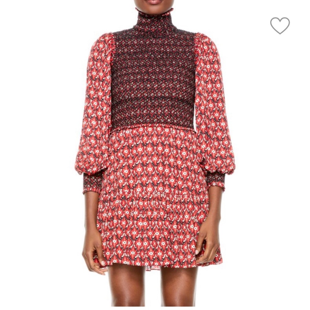 Alice + Olivia Red and Black Patterned Mini Dress